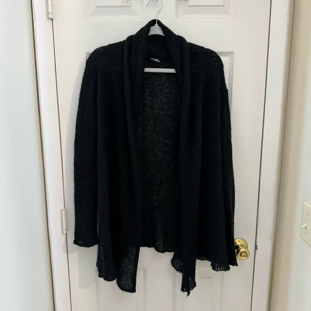Wooden Ships Mohair Wool Blend Open Front Cardigan Size Medium/Large Black Long